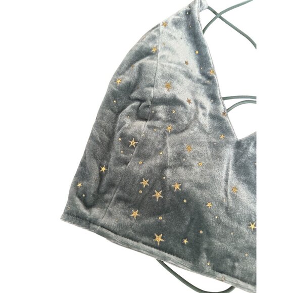 STAR Print Light Blue Velvet Crop Tank Top Size Small - Picture 2 of 6
